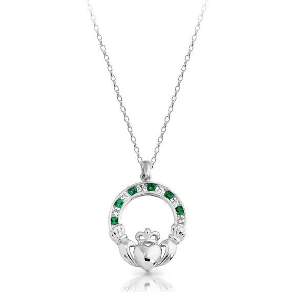 Silver CZ Emerald Claddagh Pendant-SP014GS
