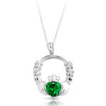 Silver CZ Emerald Claddagh Pendant-SP015