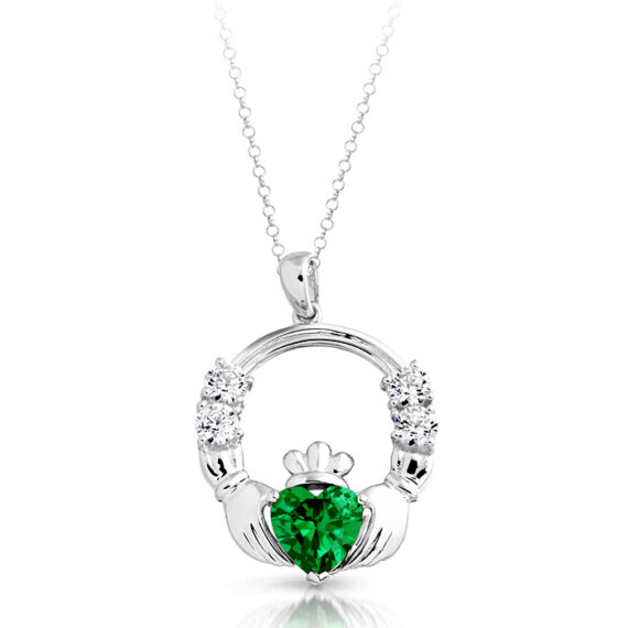 Silver CZ Emerald Claddagh Pendant-SP015