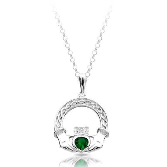 Silver CZ Emerald Claddagh Pendant-SP023G