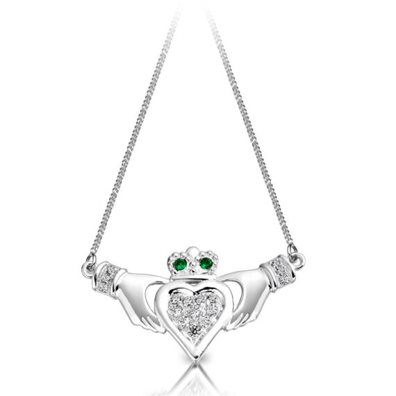 Silver CZ Emerald Claddagh Pendant-SP038G.