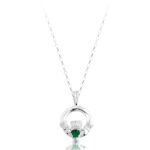 Silver CZ Emerald Claddagh Pendant-SP130G