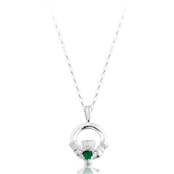 Silver CZ Emerald Claddagh Pendant-SP130G