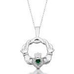 Silver CZ Emerald Claddagh Pendant-SP133