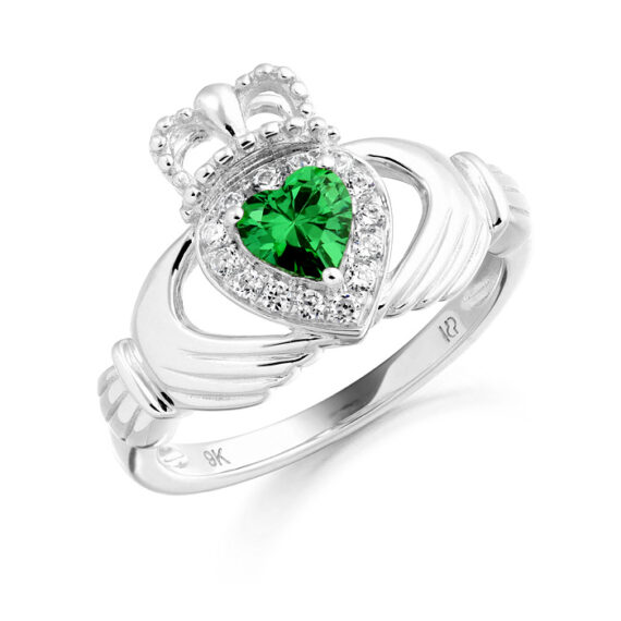 Silver CZ Emerald Claddagh Ring-SCL28G