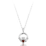 Silver CZ Garnet Claddagh Pendant-SP130Gar