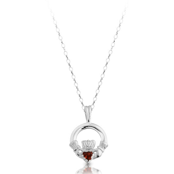 Silver CZ Garnet Claddagh Pendant-SP130Gar