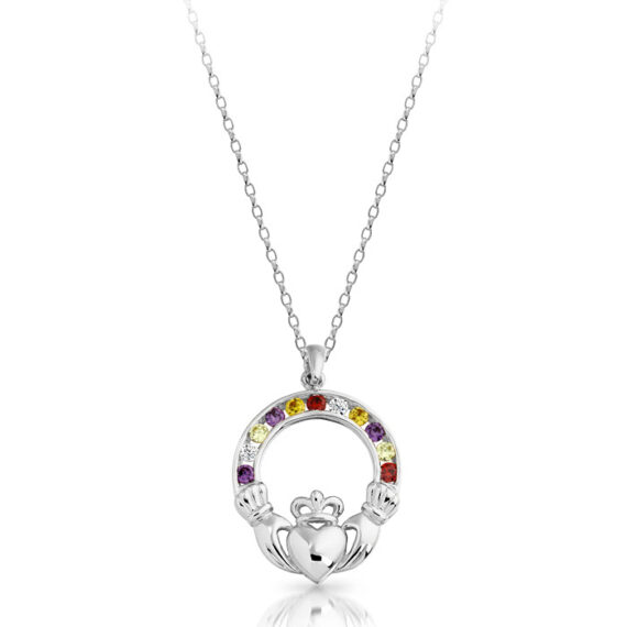 Silver CZ Multicolour Claddagh Pendant-SP014MS