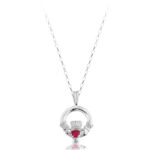 Silver CZ Ruby Claddagh Pendant-SP130R
