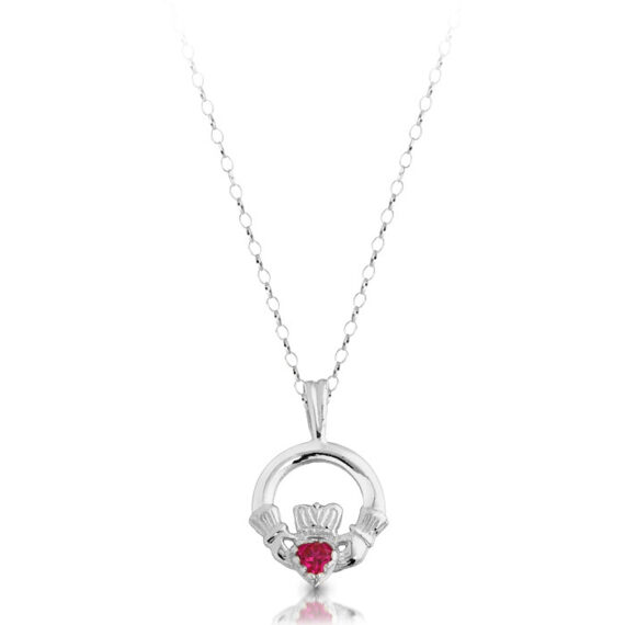 Silver CZ Ruby Claddagh Pendant-SP130R