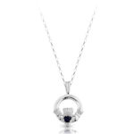 Silver CZ Sapphire Claddagh Pendant-SP130S