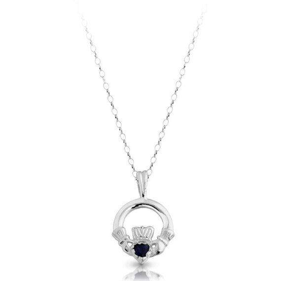 Silver CZ Sapphire Claddagh Pendant-SP130S