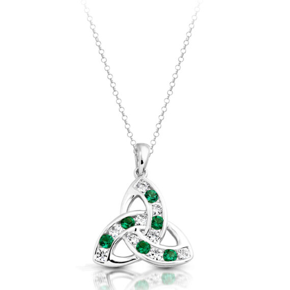 Silver Trinity Knot CZ Emerald Celtic pendant-SP012G