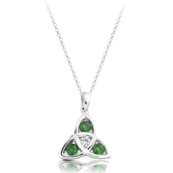 Silver Trinity Knot CZ Emerald Celtic pendant-SP08G