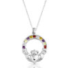 Silver CZ Multicolour Claddagh Pendant-SP014M