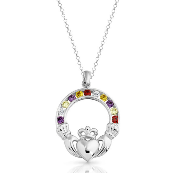 Silver CZ Multicolour Claddagh Pendant-SP014M