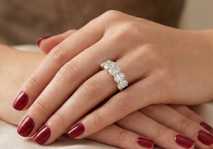 18ct Gold 6 Stone Oval Lab Diamond Wedding Ring-DPL778