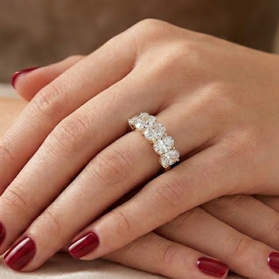 18ct Gold 6 Stone Oval Lab Diamond Wedding Ring-DPL778