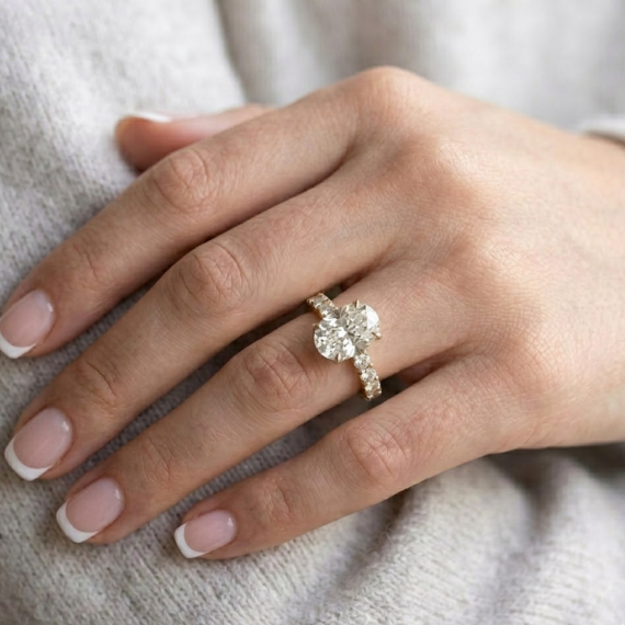 18ct Gold Oval Lab Diamond Engagement Ring-DPL767