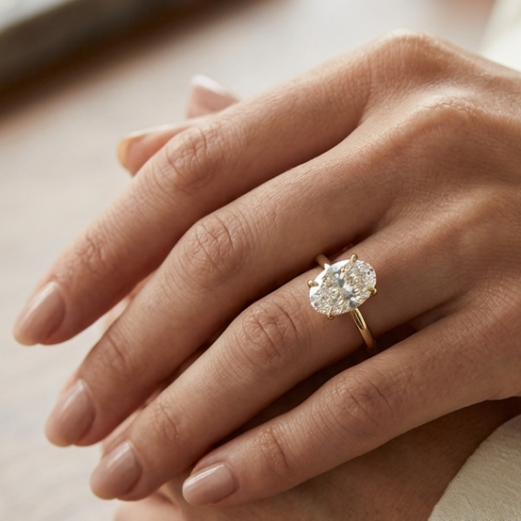 18ct Gold Oval Lab Diamond Engagement Ring-DPL783