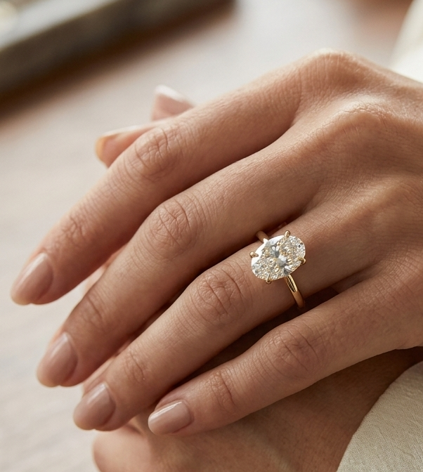 18ct Gold Oval Lab Diamond Engagement Ring-DPL783