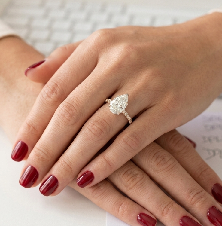 18ct Gold Pear Shape Lab Diamond Engagement Ring-DPL781 - Image 2