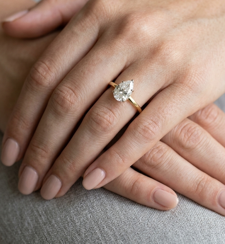 18ct Gold Pear Shape Lab Diamond Engagement Ring-DPL785P - Image 2