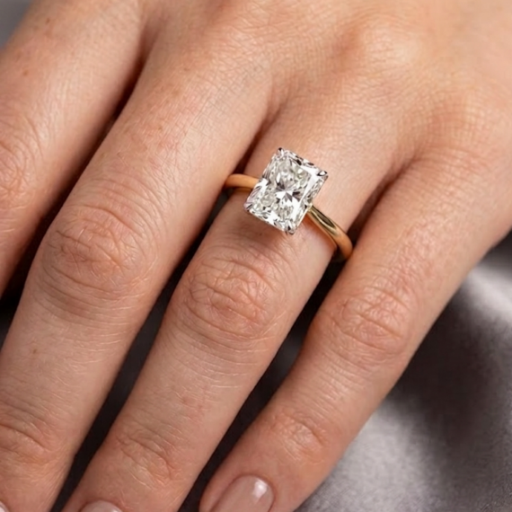 18ct Gold Radiant Cut Lab Diamond Engagement Ring-DPL762R