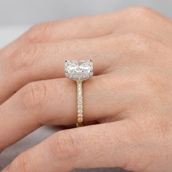 18ct Gold Radiant Cut Lab Diamond Engagement Ring-DPL786