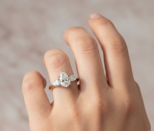 18ct Gold Three Stone Pear Shape Diamond Engagement Ring-DPL788