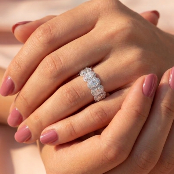 Platinum 5 Stone Oval Lab Diamond Ring-DPL777PT