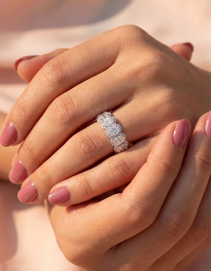 Platinum 5 Stone Oval Lab Diamond Ring-DPL777PT