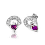 Silver Amethyst Claddagh Earrings-SE187A