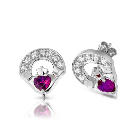 Silver Amethyst Claddagh Earrings-SE187A