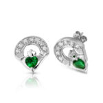 Silver Emerald Claddagh Earrings-SE187G