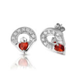 Silver Garnet Claddagh Earrings-SE187GAR