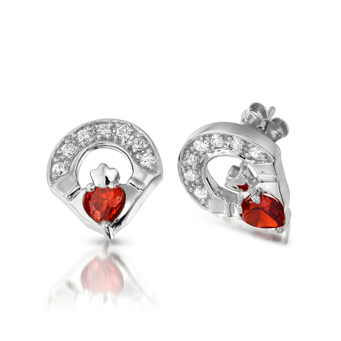 Silver Garnet Claddagh Earrings-SE187GAR