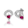 Silver Ruby Claddagh Earrings-SE187R