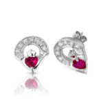 Silver Ruby Claddagh Earrings-SE187R