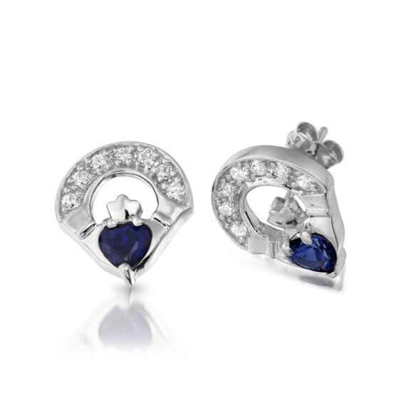 Silver Sapphire Claddagh Earrings-SE187S