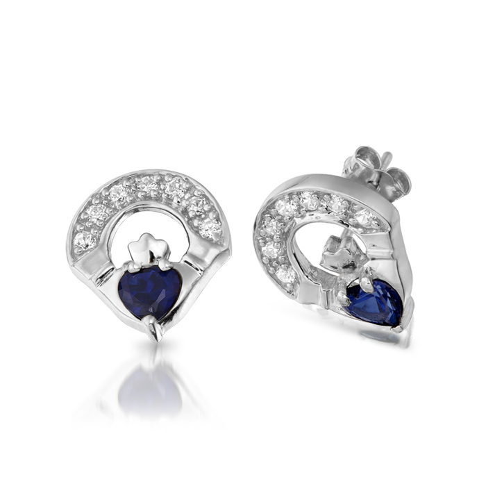 Silver Sapphire Claddagh Earrings-SE187S