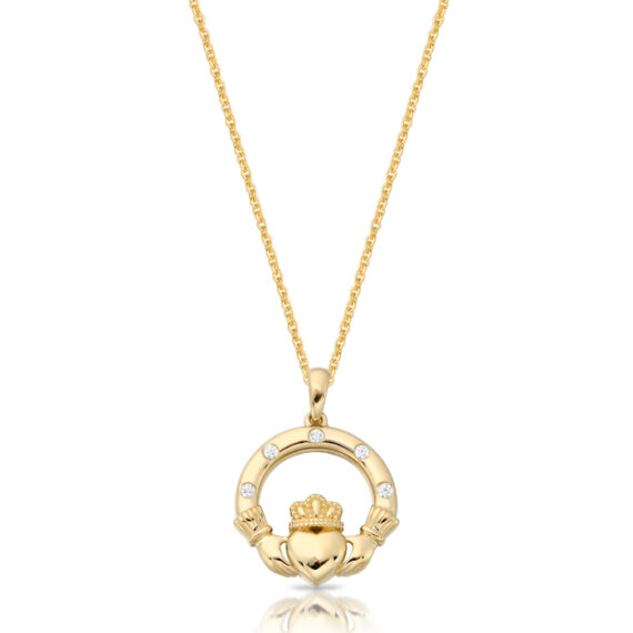 9ct Gold CZ Claddagh Pendant-P070