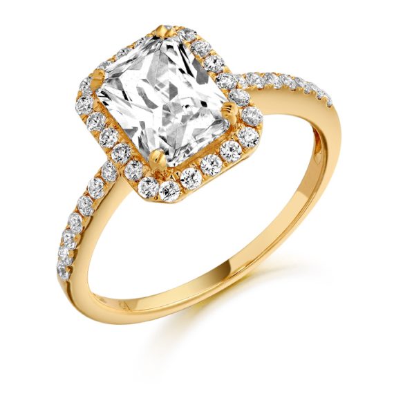 9ct Gold Laila Emerald Cut CZ Ring-R11