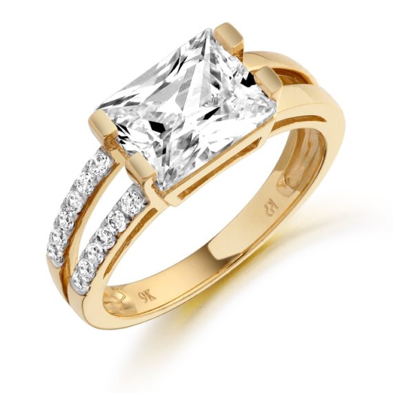 9ct Gold Rectang CZ Ring-R285