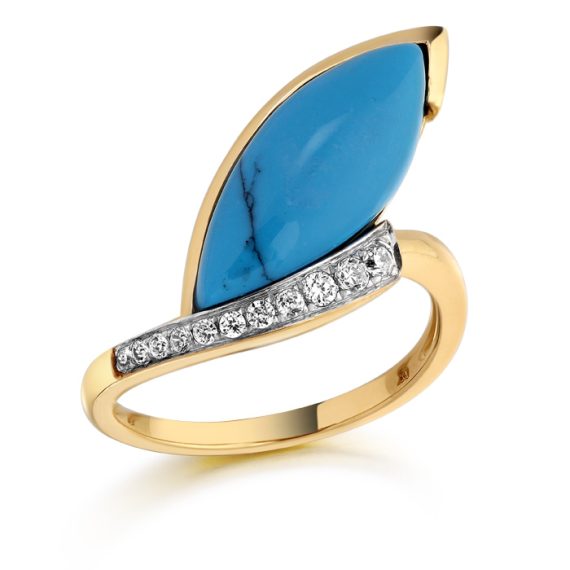 9ct Gold Marquee Turquoise Ring-R288