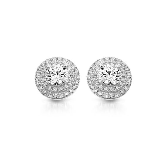 White Gold Halo Earrings-E8W