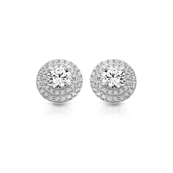 White Gold Halo Earrings-E8W