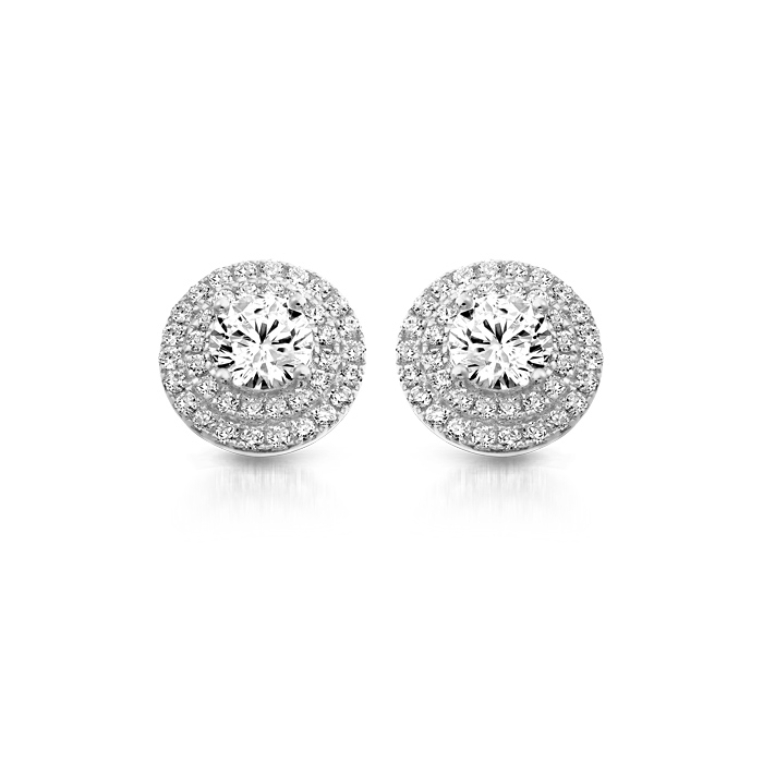 White Gold Halo Earrings-E8W