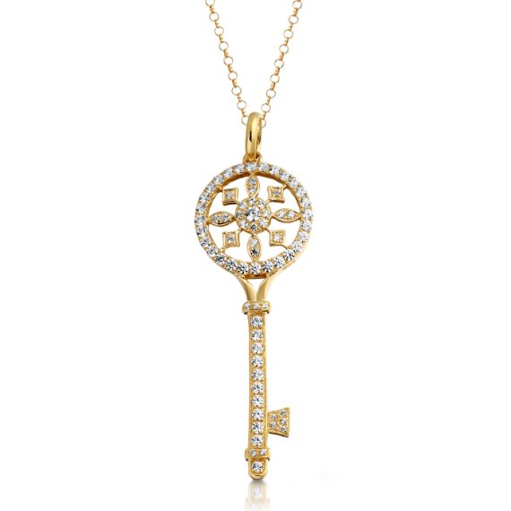 9ct Gold CZ Key Pendant-P9