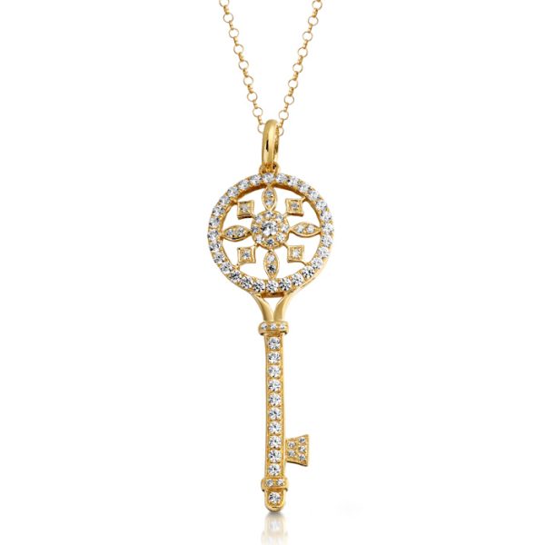 9ct Gold CZ Key Pendant-P9